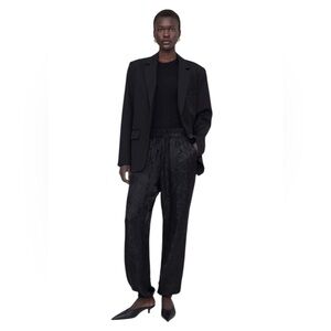 Anine Bing Logan Jogger Black Butterfly Jacquard print 100% silk pants medium